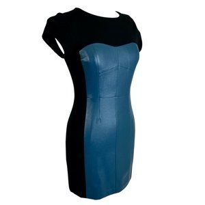 MMCouture Leather Cocktail Dress Black Teal Medium